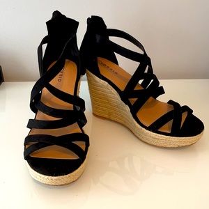 Torrid Black Ankle-Wrap Platform Wedge (11W)